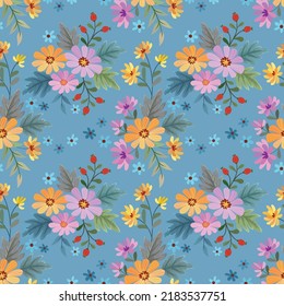 Colorful hand draw flowers seamless pattern. Can be used for fabric textile wallpaper.