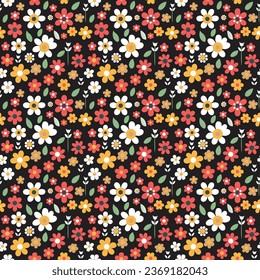Colorful hand draw flowers seamless pattern, vector design template