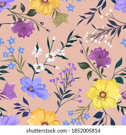 Colorful hand draw seamless pattern with botanical floral design illustration.