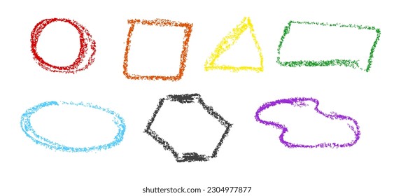 colorful hand draw vector crayon sketch frame basic shape 
