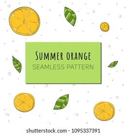 Colorful hand draw vector seamless pattern of orange leaf and dots on white background