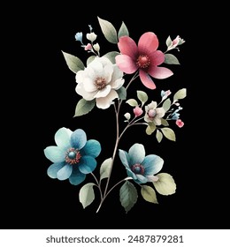 Colorful hand draw Watercolor floral tree