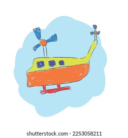 Colorful hand drawing: Cute helicopter, vector illustration