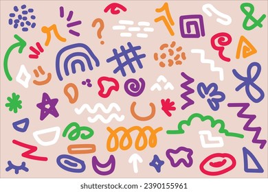 Colorful hand drawn abstract objects elements