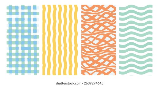 Colorful hand drawn abstract patterns in a vertical arrangement suitable for textile designs and decorative backgrounds