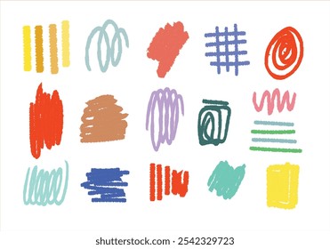 Colorful Hand Drawn Abstract Shapes and Scribbles, Freehand Children Element, Abstract Doodle Charcoal. Crayon Sketch Abstract Isolated