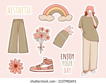 Colorful Hand drawn aesthetic stickers collection