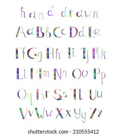 Colorful hand drawn alphabet made in vector. ABC for your design. Easy to use and edit letters.
