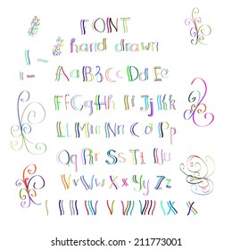 Colorful hand drawn alphabet made in vector. ABC for your design. Easy to use and edit letters. 