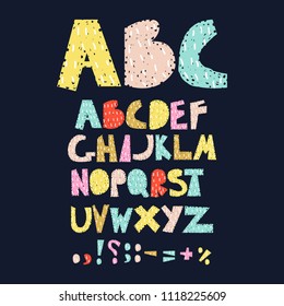 Colorful hand drawn alphabet with texture. Vector illustration.