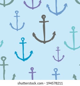 colorful hand drawn anchor silhouette seamless pattern