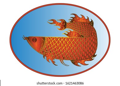 Colorful Hand drawn arowana fish. Vector Illustration. for logo or other design. 