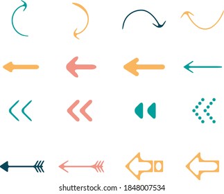 colorful hand drawn arrows on white background.