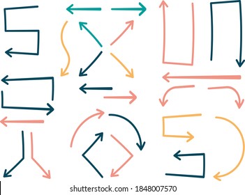 colorful hand drawn arrows on white background.