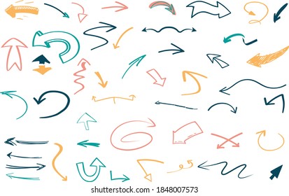 colorful hand drawn arrows on white background.
