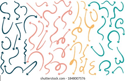 colorful hand drawn arrows on white background.