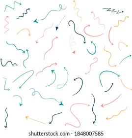 colorful hand drawn arrows on white background.
