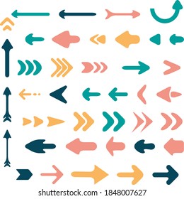 colorful hand drawn arrows on white background.