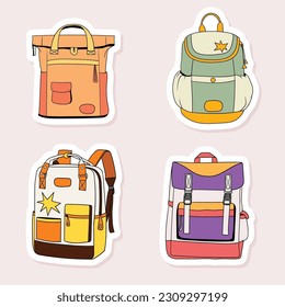 Colorful hand drawn Backpack stickers collection