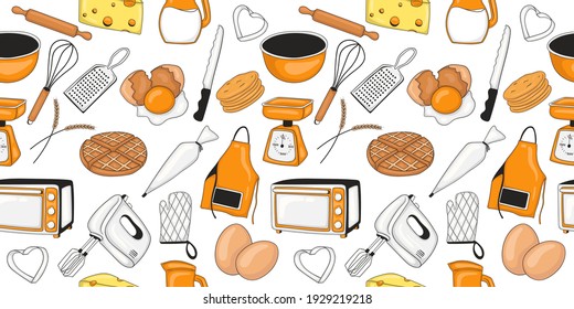 Colorful Hand drawn Bakery Seamless Pattern