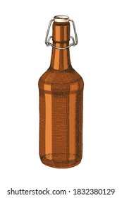 Colorful hand drawn beer bottle. Vector illustration in retro style