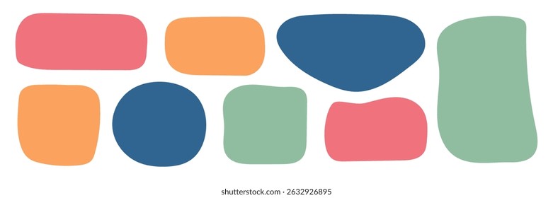 Colorful hand drawn blank text box frames. Minimalist abstract organic blob collection. Template for creative design, Instagram highlights, stickers, posters, print, cards, decoration, web elements