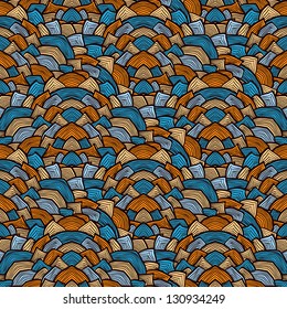Colorful hand drawn blue and orange seamless floral background