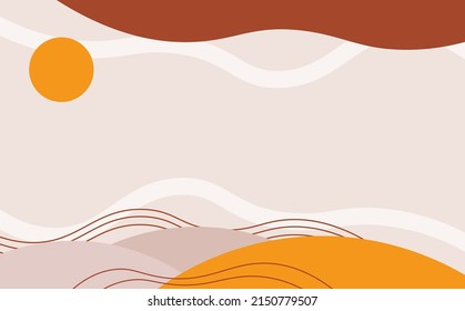 Fondo boho de color dibujado a mano con un círculo, elementos de color pastel, formas curvadas y líneas. Adecuado para papel de pared, impresiones, cubierta y fondo.