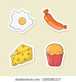Colorful Hand drawn breakfast menu stickers collection
