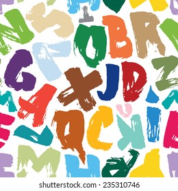 Colorful hand drawn brush alphabet seamless pattern
