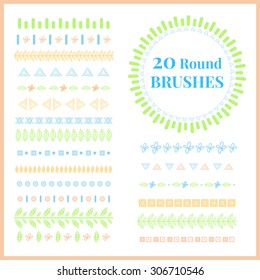 Colorful hand drawn brushes for round wreaths, frames and decorations.