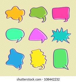 Colorful Hand Drawn Bubble Chat Set. Vector Icons