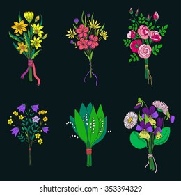 Colorful, hand drawn bunch of flowers collection. 