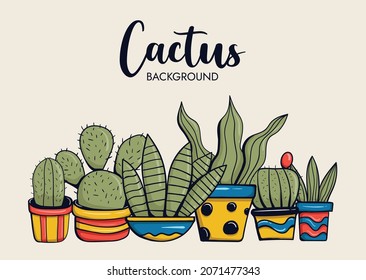Colorful hand drawn cactus background