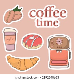 Colorful Hand drawn cafe element stickers