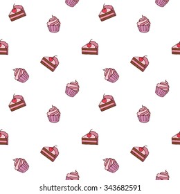 Colorful hand drawn cakes vector seamless pattern.