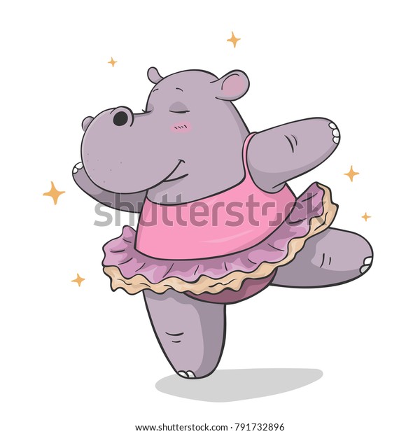 Colorful Hand Drawn Cartoon Hippo Dancing Stock Vector (Royalty Free ...