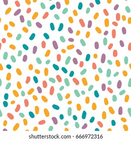 Colorful Hand drawn chaotic dots, spots and blobs vector seamless pattern.