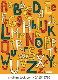  Colorful hand drawn children alphabet. Vector abstract alphabet. ABC doodle.