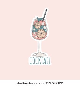 Colorful hand drawn cocktail illustration stickers