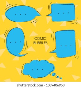 Colorful hand drawn comic bubbles set.Vector illustration.