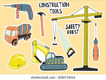 Colorful Hand Drawn Construction Tools Element