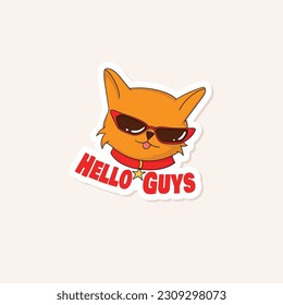 Colorful hand drawn cool cat stickers