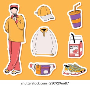 Colorful hand drawn cool trendy stickers collection