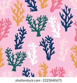 Colorful hand drawn coral seamless pattern. 