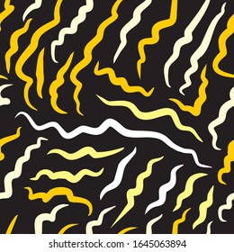 Colorful hand drawn curly line art seamless pattern for wallpaper, wrapping and textile. Contemporary yellow color repeat pattern. Modern endless vector pattern.