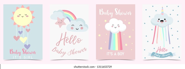 Colorful hand drawn cute card with rainbow,heart,cloud,sun and rain.Rainbow make me happy