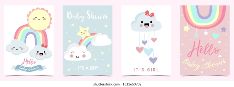 Colorful hand drawn cute card with rainbow,heart,cloud,sun and rain.Rainbow make me happy