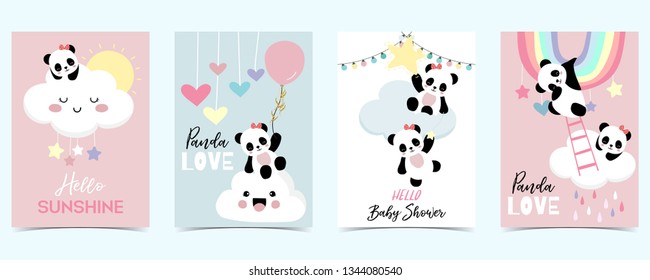 Colorful Hand Drawn Cute Card With Rainbow,heart,cloud,panda And Rain.Hello Sunshine