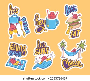Colorful hand drawn cute character stickers